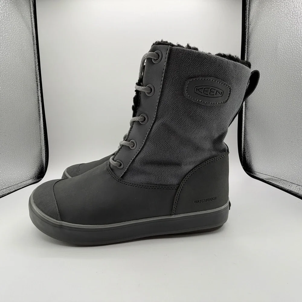 Keen Elsa Waterproof  Fleece Lined Boots Womens Sz‎ 9 Grey Mid Lace Up Rain Snow